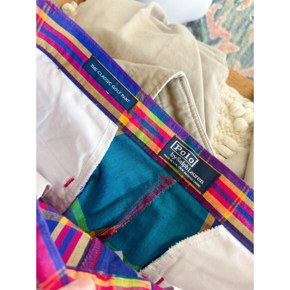 Vintage Polo Ralph Lauren Madras Plaid Golf Pants W32 Ivy League prep Made USA - Picture 7 of 10